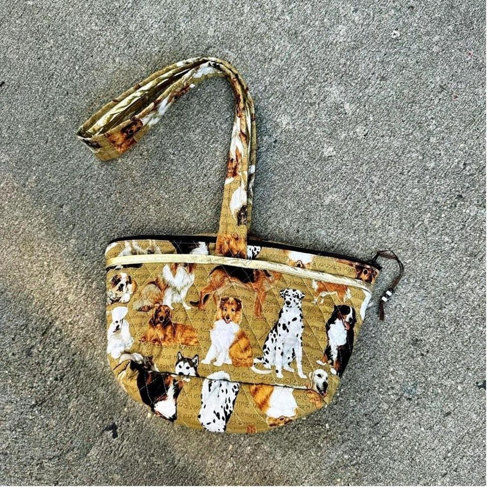 Handmade Dog Purse Women's Bag Quilted‎ Puppy Shoulder Gold Brown Dalmation